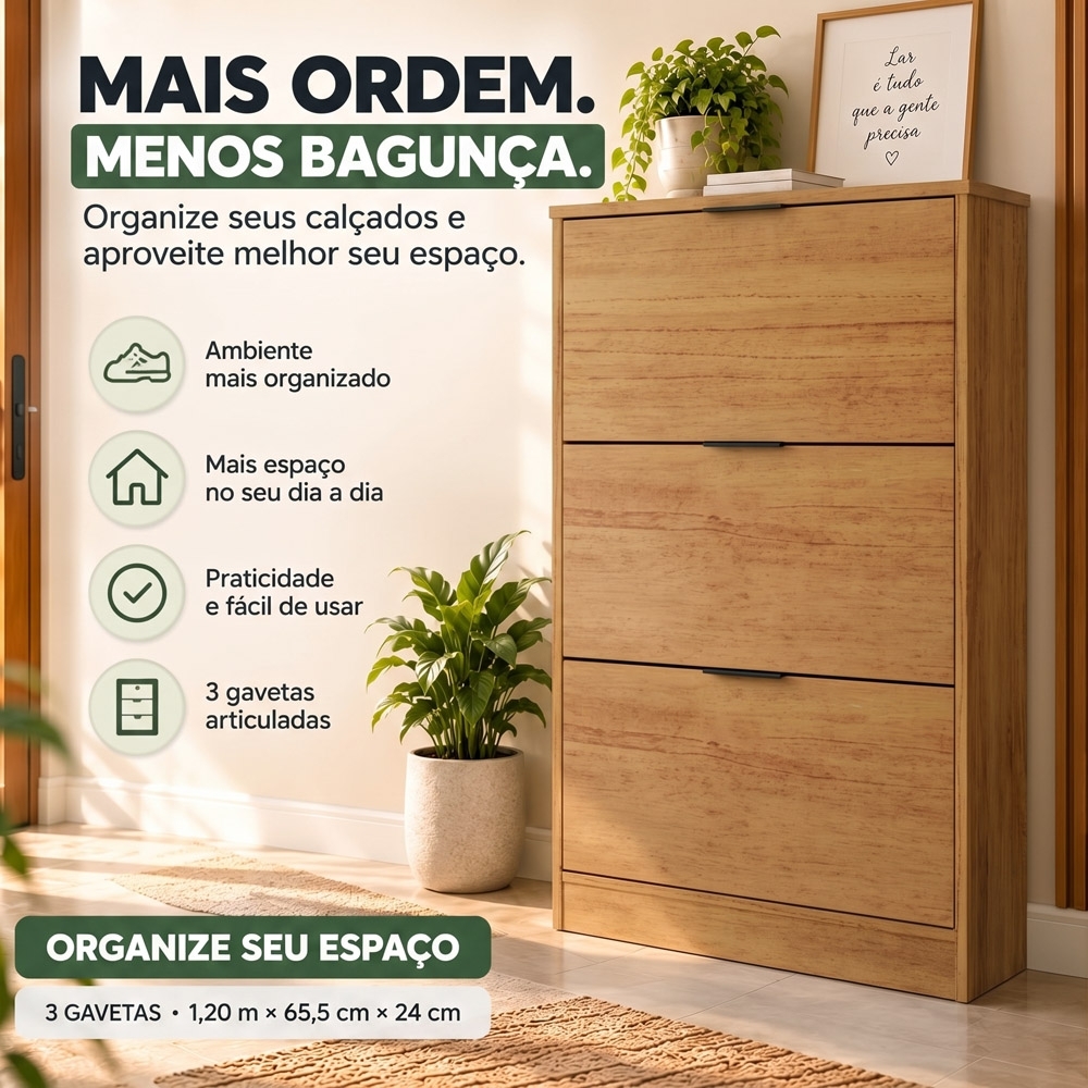 Sapateira Vertical Armário 3 Portas 66cm Dara Cedro R03 - Mpozenato