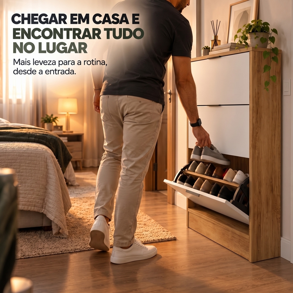 Sapateira Vertical Armário 3 Portas 66cm Dara Cedro/Areia R03 - Mpozenato