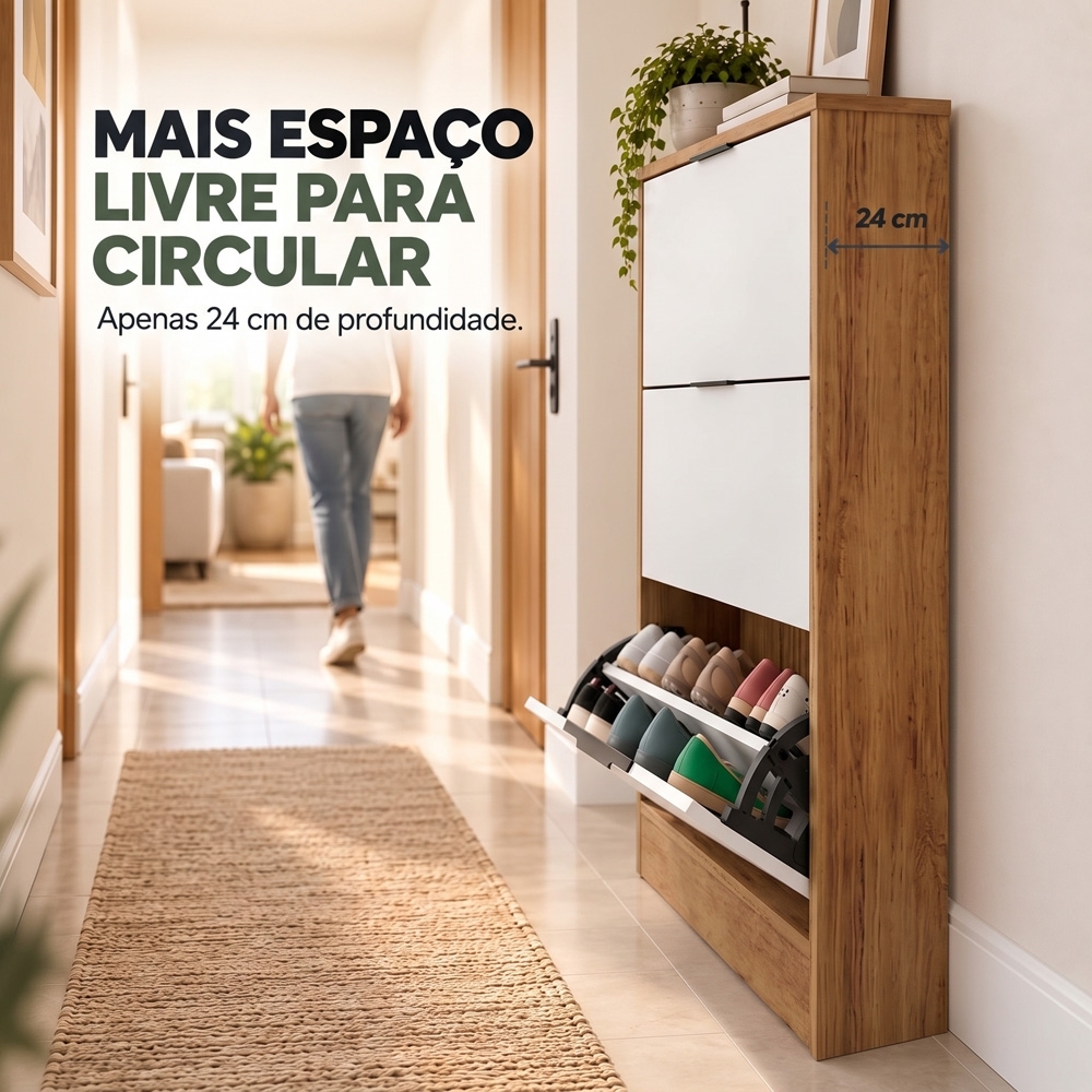 Sapateira Vertical Armário 3 Portas 66cm Dara Cedro/Areia R03 - Mpozenato