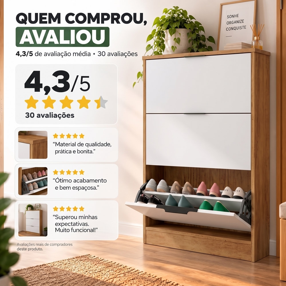 Sapateira Vertical Armário 3 Portas 66cm Dara Cedro/Areia R03 - Mpozenato