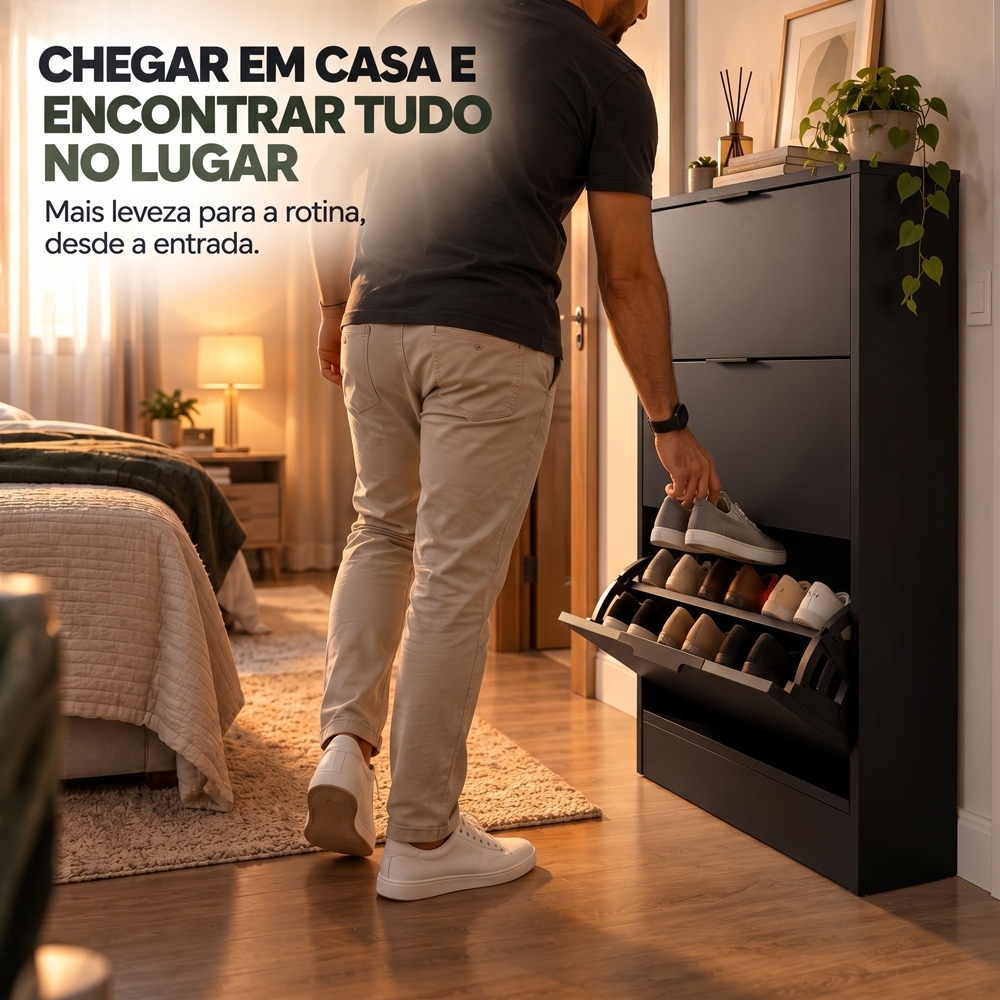 Sapateira Vertical Armário 3 Portas 66cm Dara Preto R03 - Mpozenato