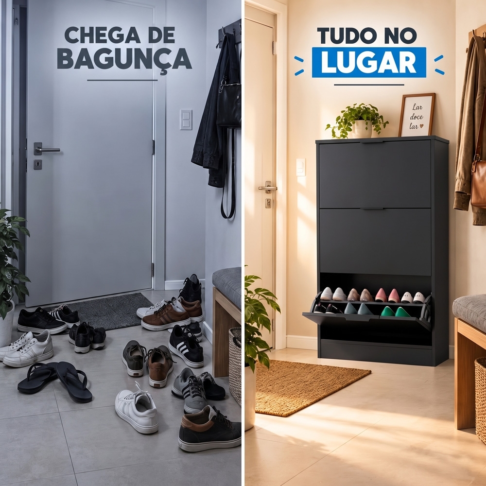 Sapateira Vertical Armário 3 Portas 66cm Dara Preto R03 - Mpozenato