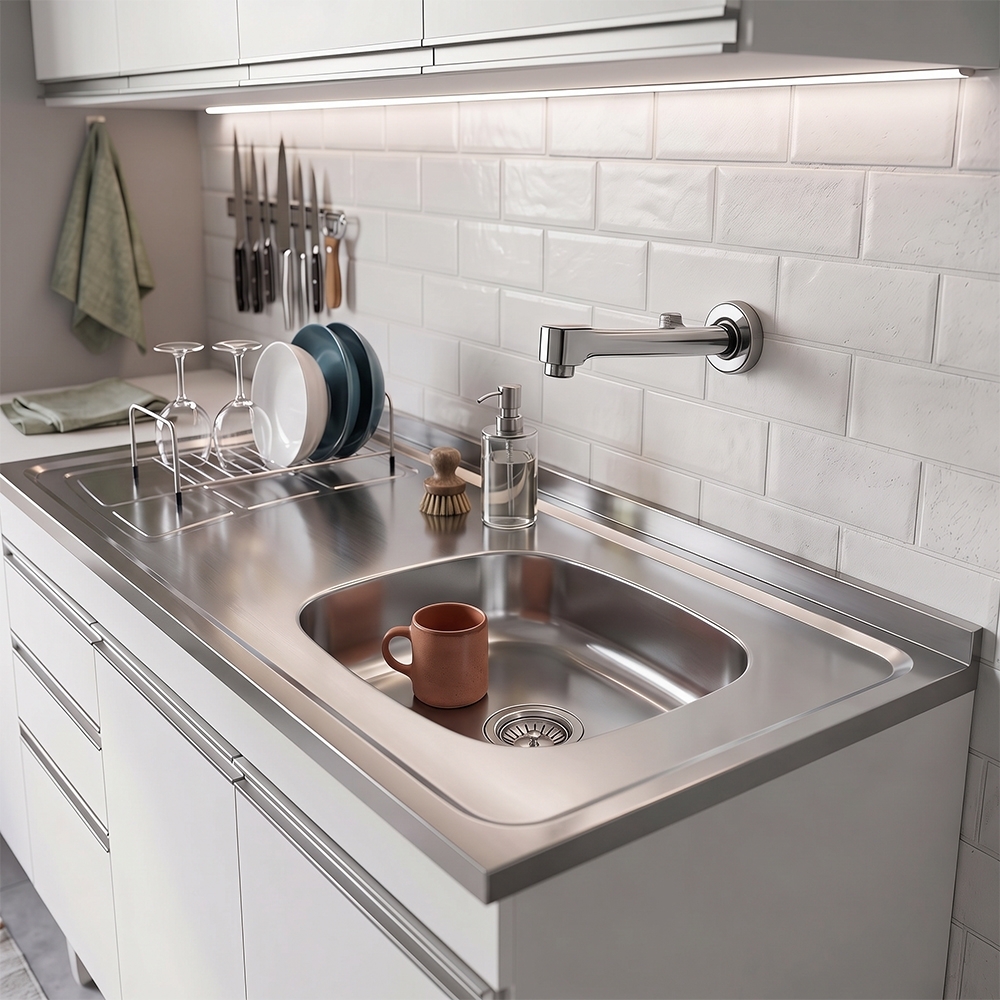 Pia de Cozinha com Cuba Deslocada Direita Ávila 120cm Aço Inox G01 - Mpozenato
