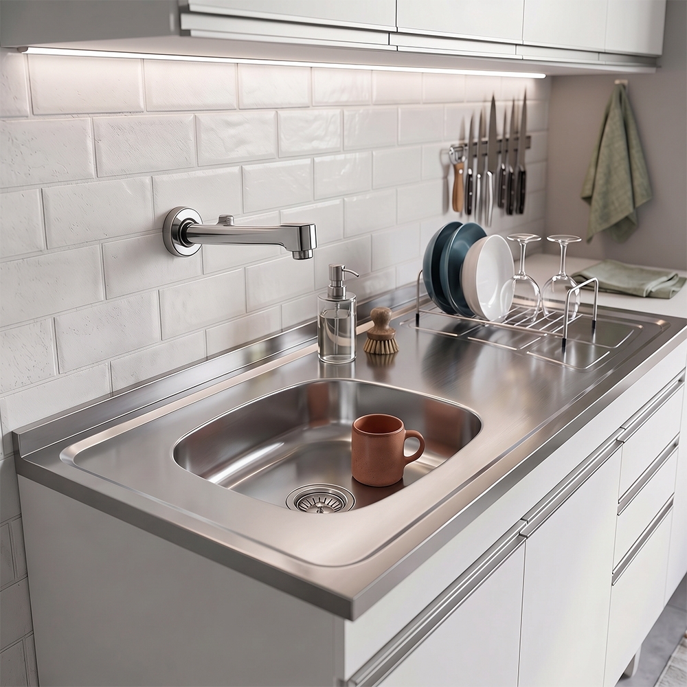Pia de Cozinha com Cuba Deslocada Esquerda Ávila 120cm Aço Inox G01 - Mpozenato