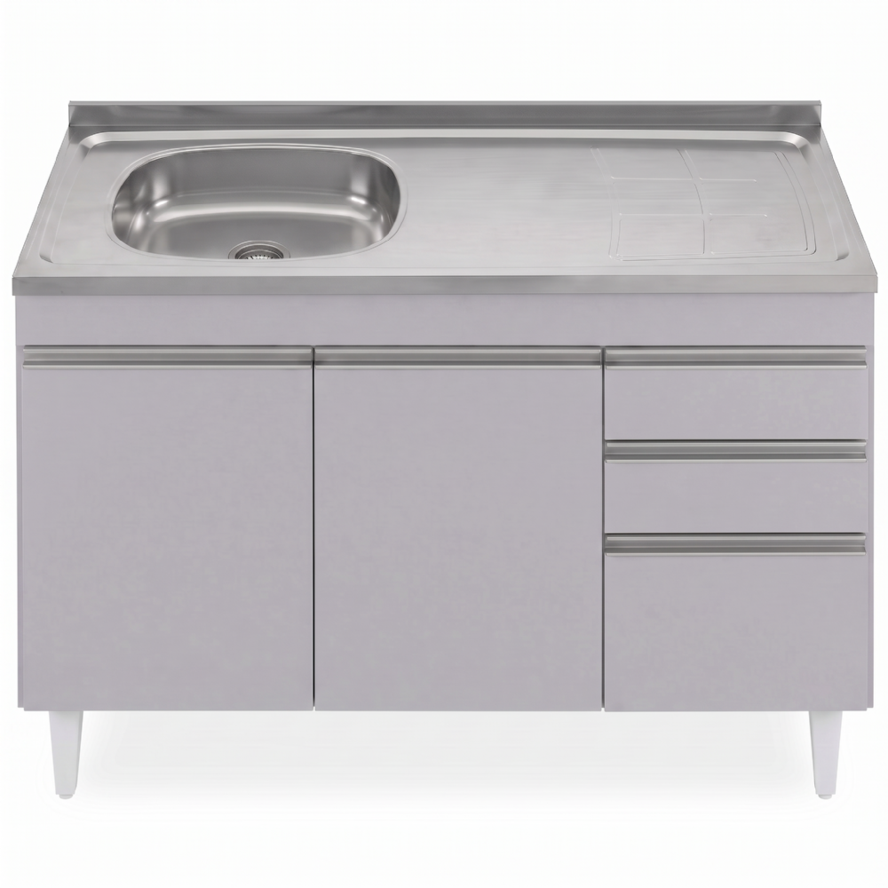 Balcão de Cozinha Com Pia Inox Deslocada 120cm Ávila Cinza Claro L03 - Mpozenato