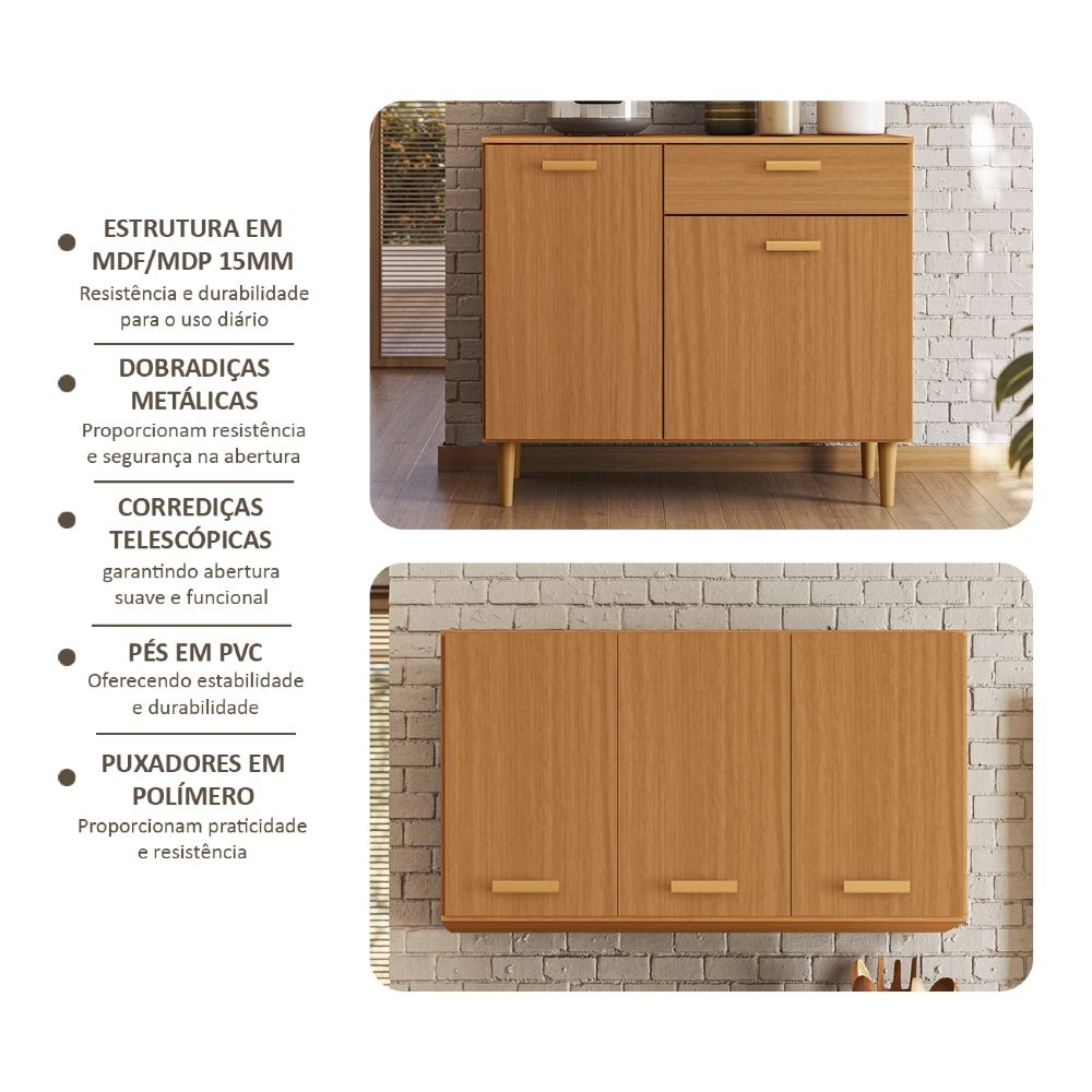Armário Cozinha e Balcão 91cm Eris Freijó Z44 - Mpozenato