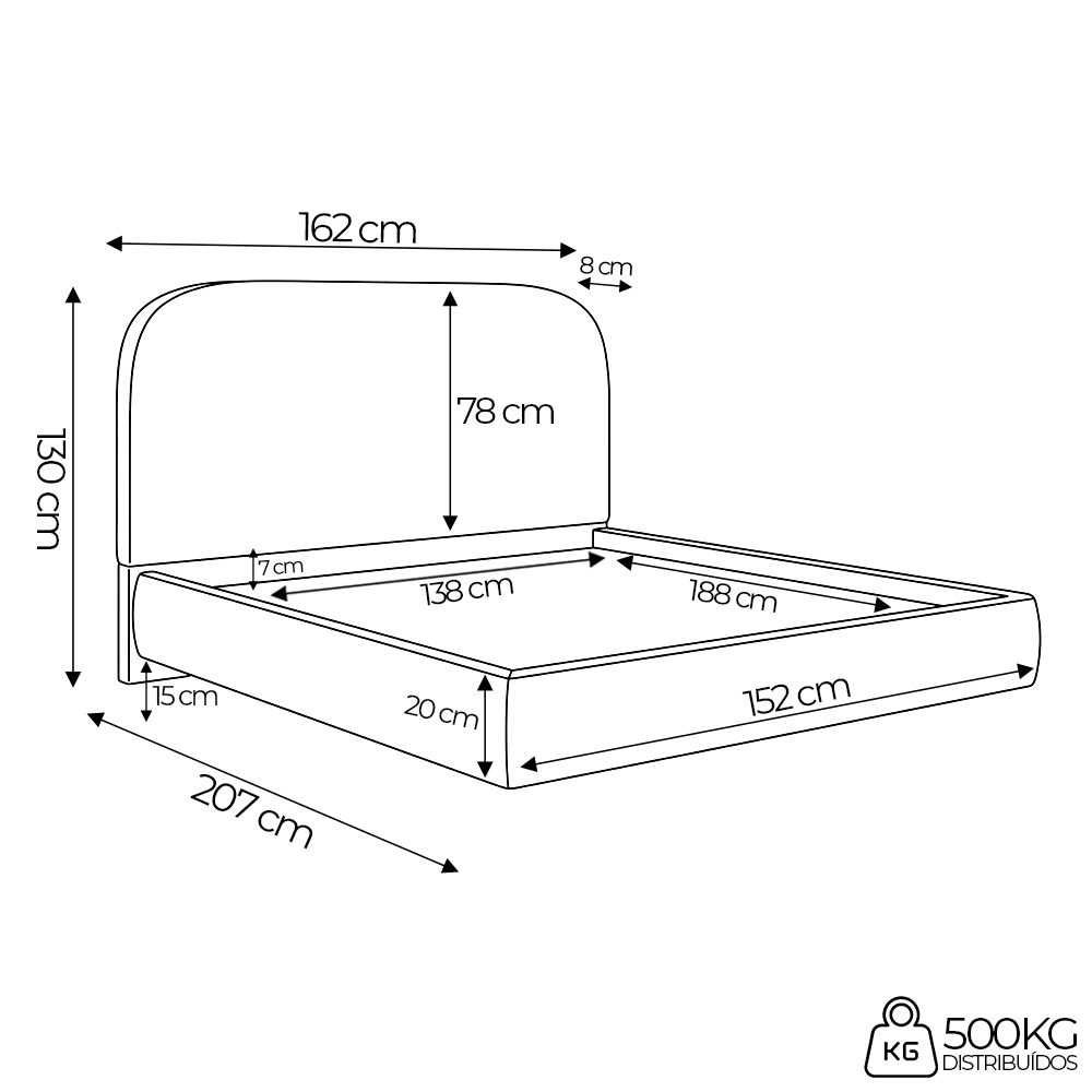 Cama Casal Flutuante Com Cabeceira 140cm Float Boucle Verde - Mpozenato