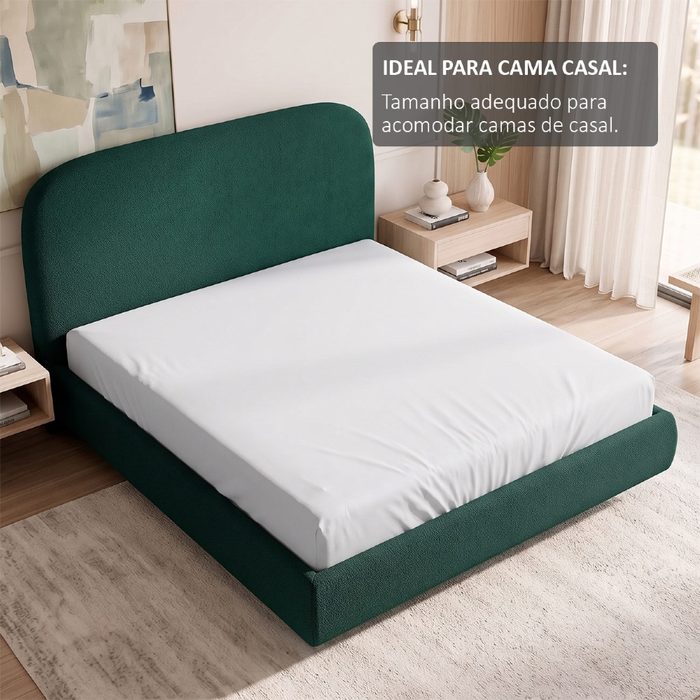 Cama Casal Flutuante Com Cabeceira 140cm Float Boucle Verde - Mpozenato