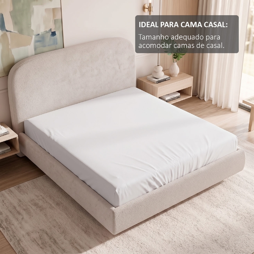 Cama Casal Flutuante Com Cabeceira 140cm Float Boucle Creme - Mpozenato