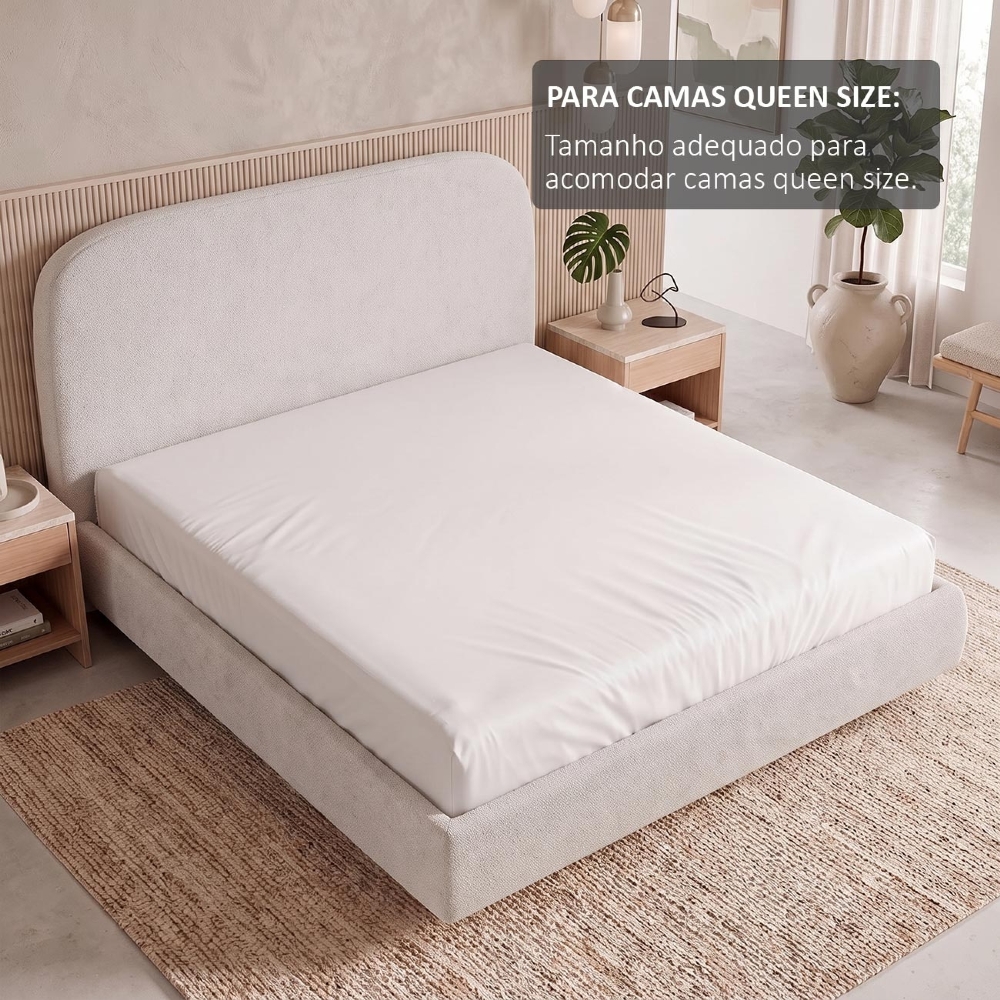 Cama Queen Flutuante Com Cabeceira 160cm Float Boucle Creme - Mpozenato