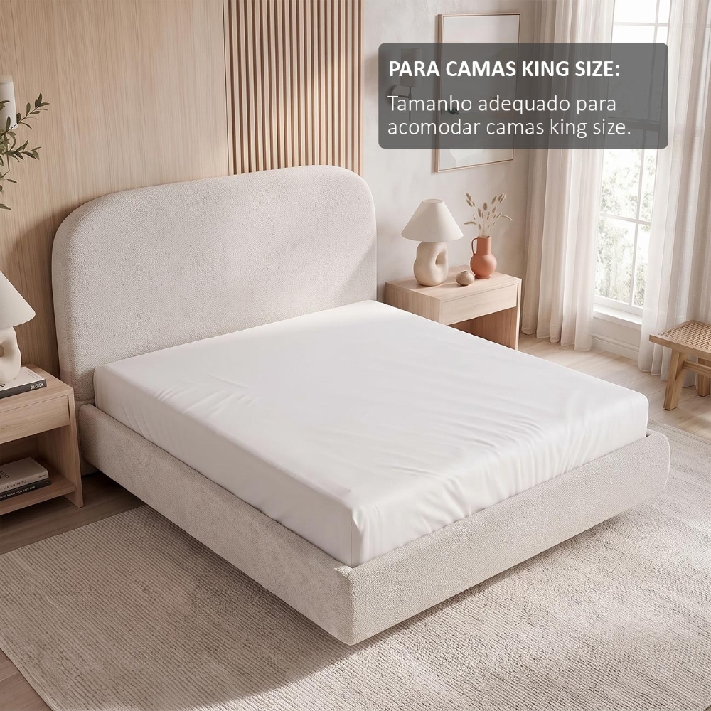 Cama King Flutuante Com Cabeceira 195cm Float Boucle Creme - Mpozenato