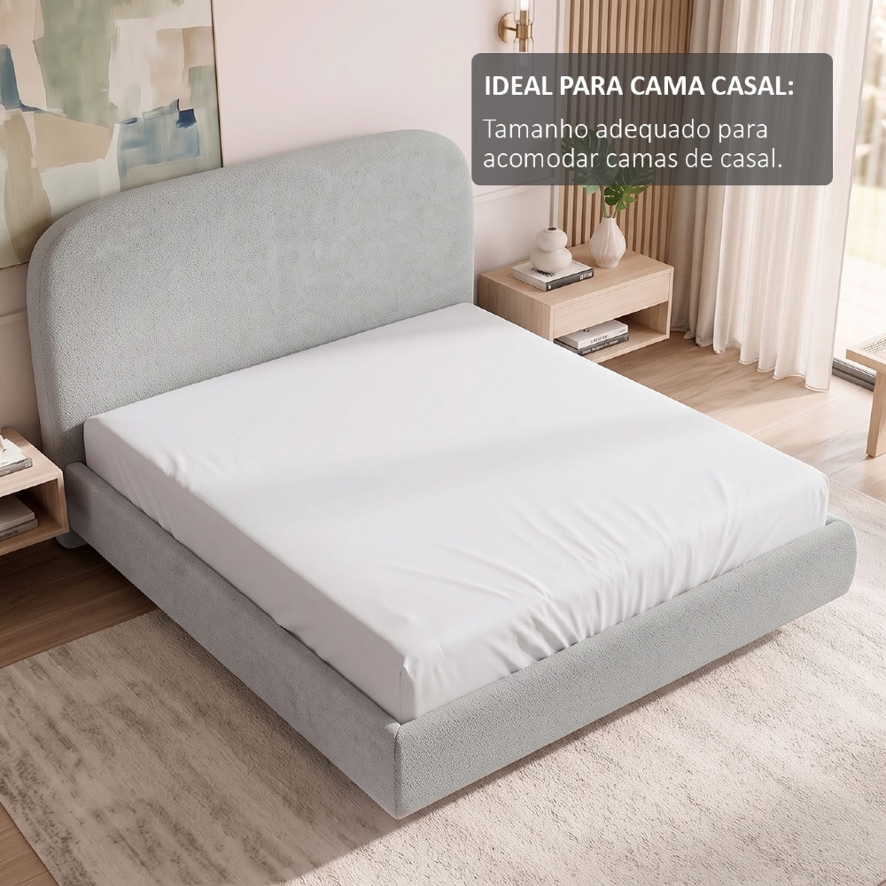 Cama Casal Flutuante Com Cabeceira 140cm Float Boucle Cinza - Mpozenato
