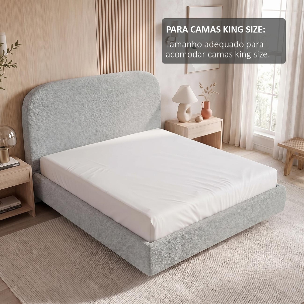 Cama King Flutuante Com Cabeceira 195cm Float Boucle Cinza - Mpozenato