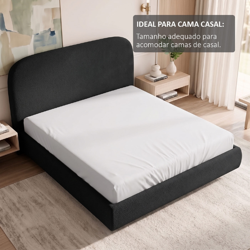 Cama Casal Flutuante Com Cabeceira 140cm Float Boucle Preto - Mpozenato