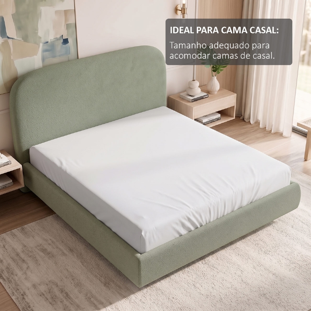 Cama Casal Flutuante Com Cabeceira 140cm Float Boucle Oliva - Mpozenato