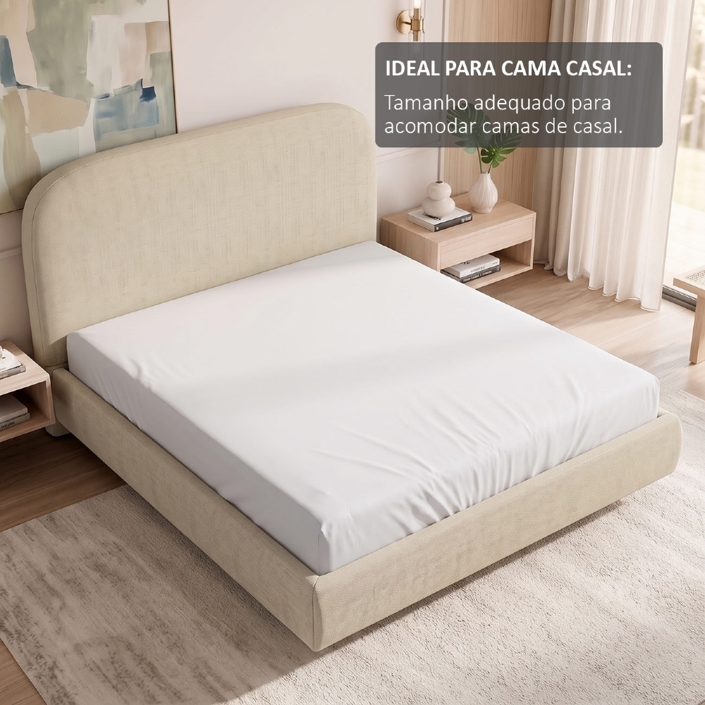 Cama Casal Flutuante Com Cabeceira 140cm Float Linho Bege - Mpozenato