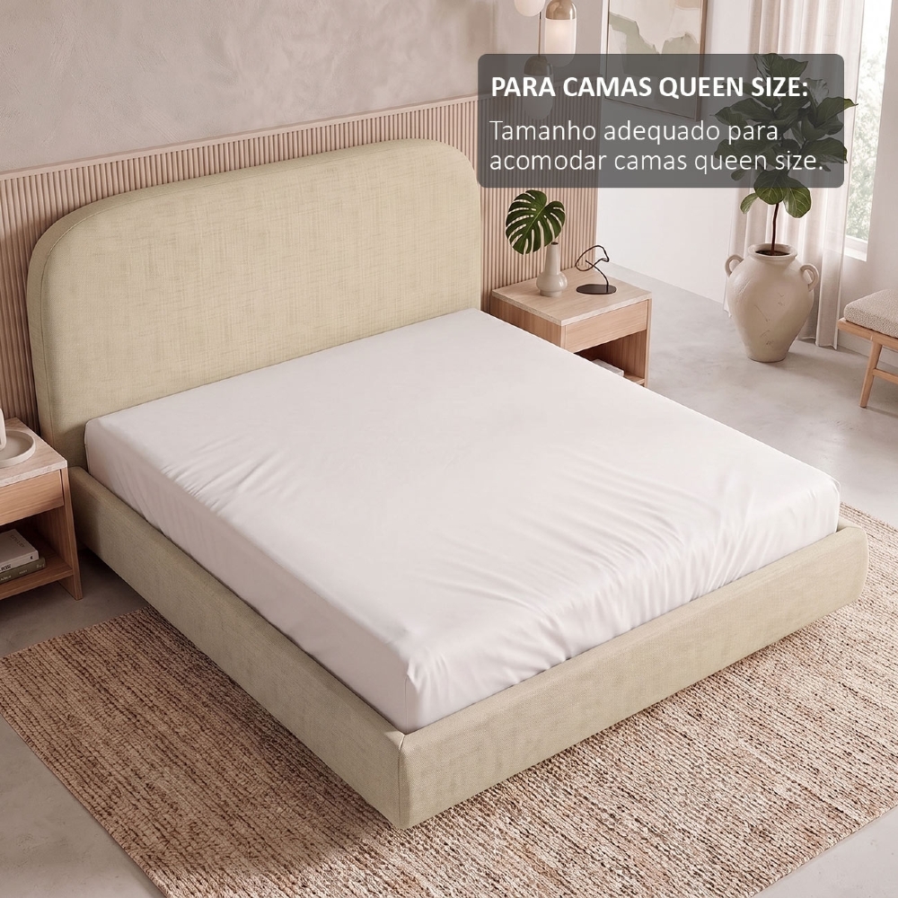 Cama Queen Flutuante Com Cabeceira 160cm Float Linho Bege - Mpozenato