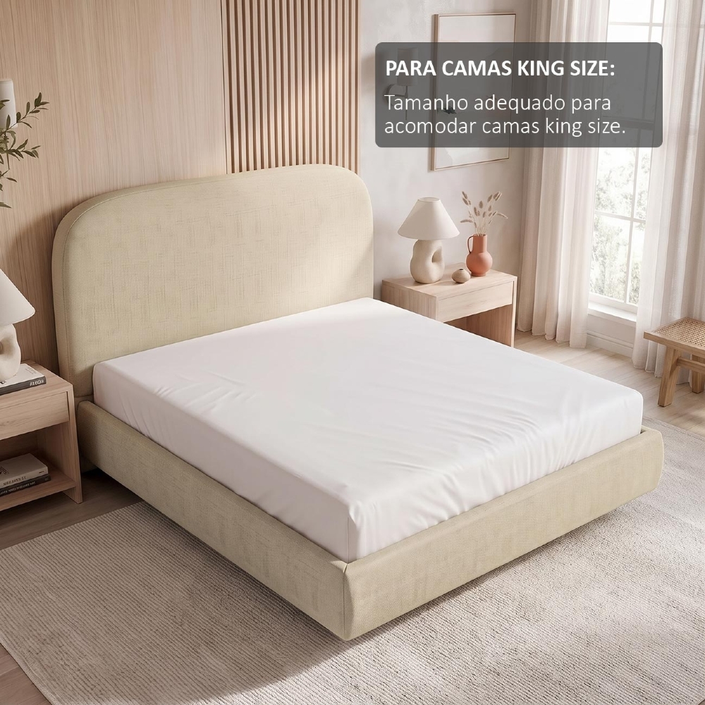 Cama King Flutuante Com Cabeceira 195cm Float Linho Bege - Mpozenato