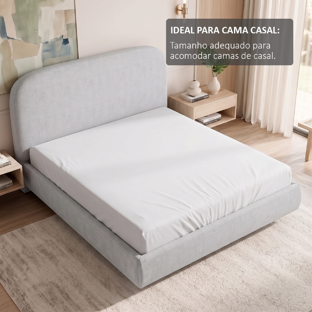 Cama Casal Flutuante Com Cabeceira 140cm Float Linho Cinza - Mpozenato