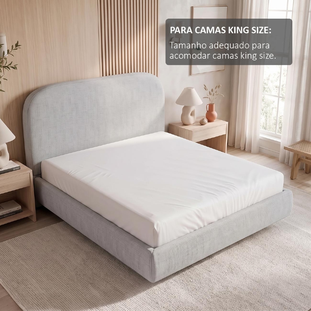 Cama King Flutuante Com Cabeceira 195cm Float Linho Cinza - Mpozenato