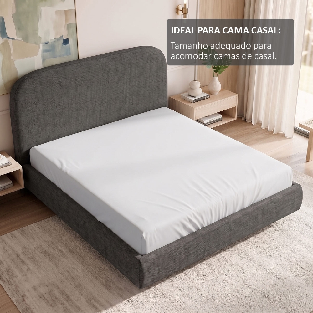 Cama Casal Flutuante Com Cabeceira 140cm Float Linho Cinza Escuro - Mpozenato