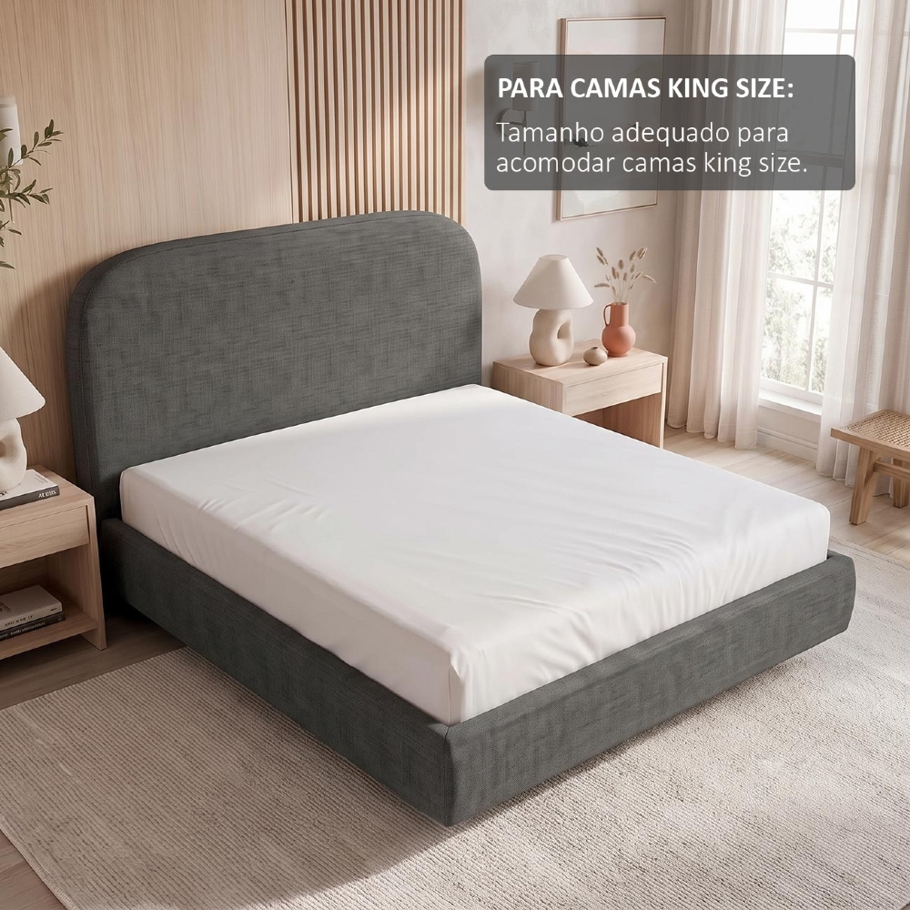 Cama King Flutuante Com Cabeceira 195cm Float Linho Cinza Escuro - Mpozenato