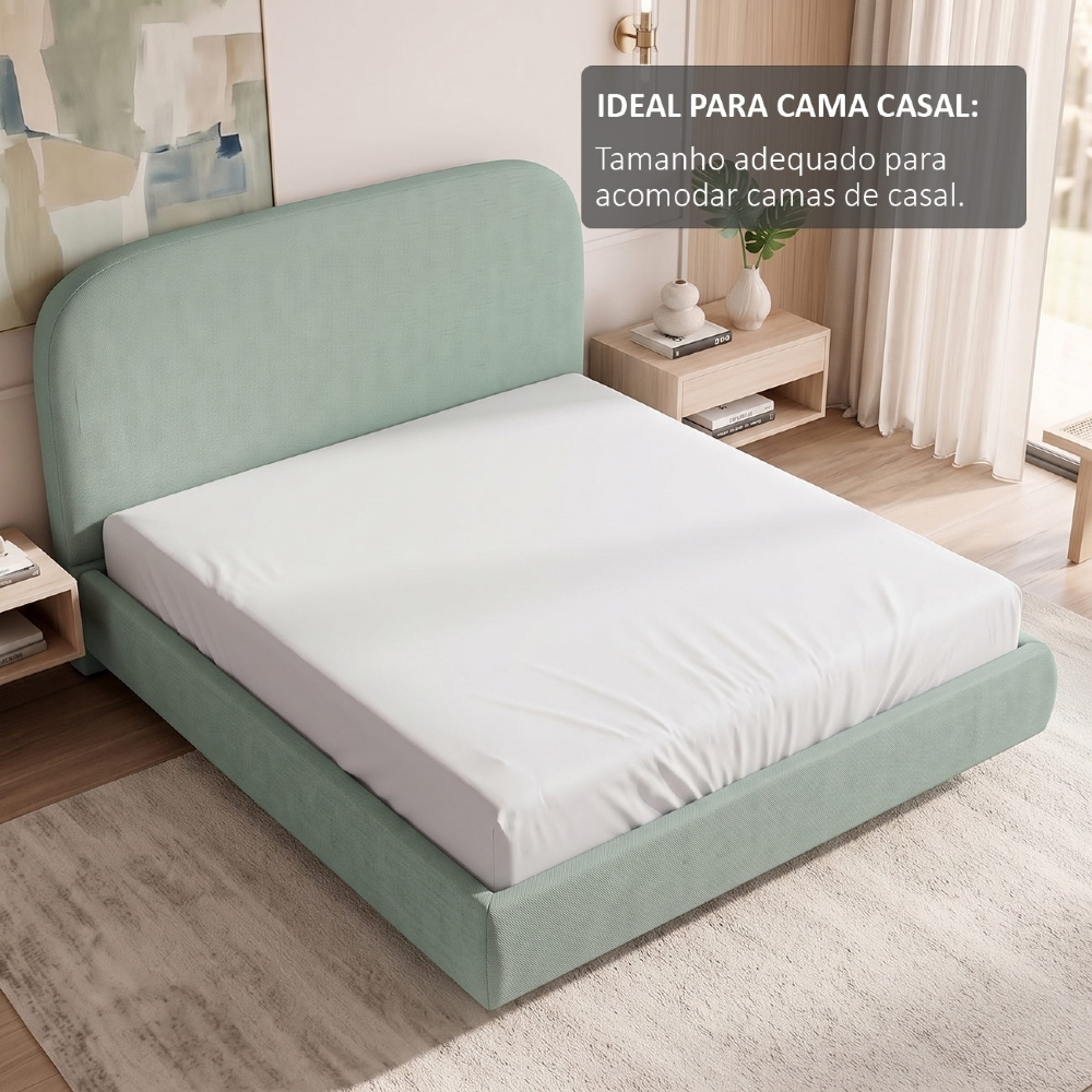 Cama Casal Flutuante Com Cabeceira 140cm Float Linho Verde Menta - Mpozenato