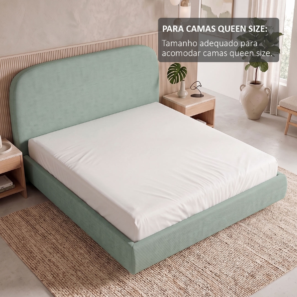 Cama Queen Flutuante Com Cabeceira 160cm Float Linho Verde Menta - Mpozenato