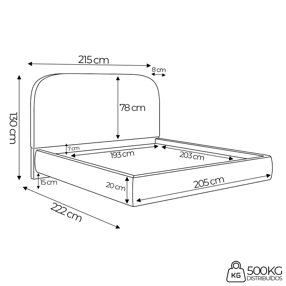 Cama King Flutuante Com Cabeceira 195cm Float Linho Verde Menta - Mpozenato