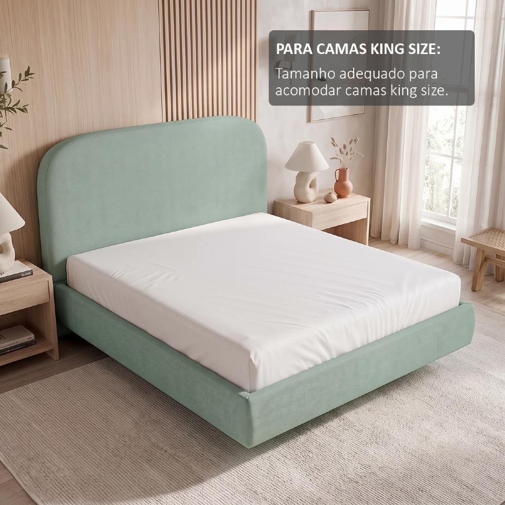Cama King Flutuante Com Cabeceira 195cm Float Linho Verde Menta - Mpozenato