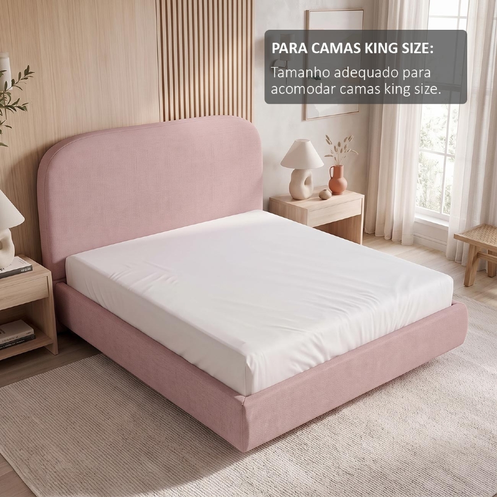 Cama King Flutuante Com Cabeceira 195cm Float Linho Rosa - Mpozenato