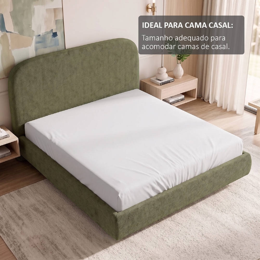Cama Casal Flutuante Com Cabeceira 140cm Float Linho Verde - Mpozenato