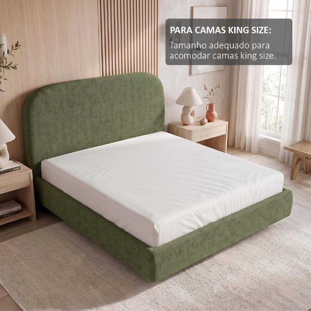 Cama King Flutuante Com Cabeceira 195cm Float Linho Verde - Mpozenato