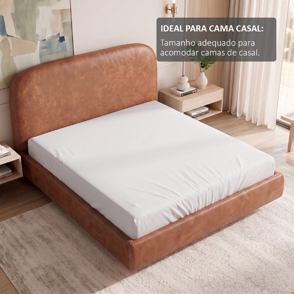 Cama Casal Flutuante Com Cabeceira 140cm Float Sintético Camel - Mpozenato