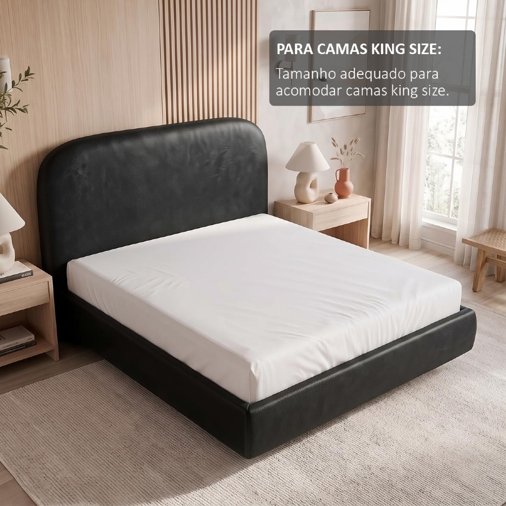 Cama King Flutuante Com Cabeceira 195cm Float Sintético Preto - Mpozenato