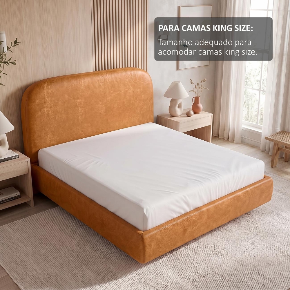 Cama King Flutuante Com Cabeceira 195cm Float Sintético Canela - Mpozenato