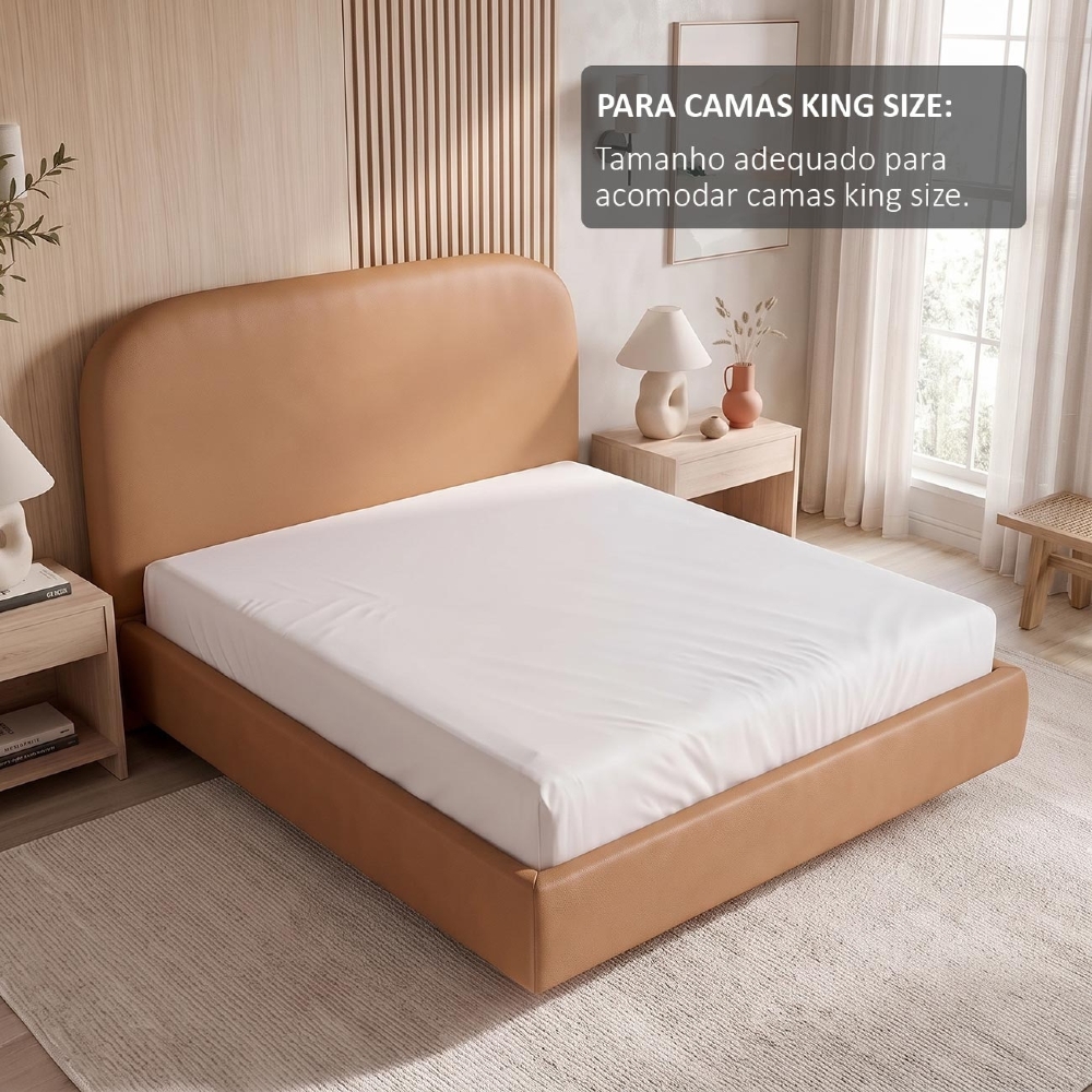 Cama King Flutuante Com Cabeceira 195cm Float Sintético Mocca - Mpozenato