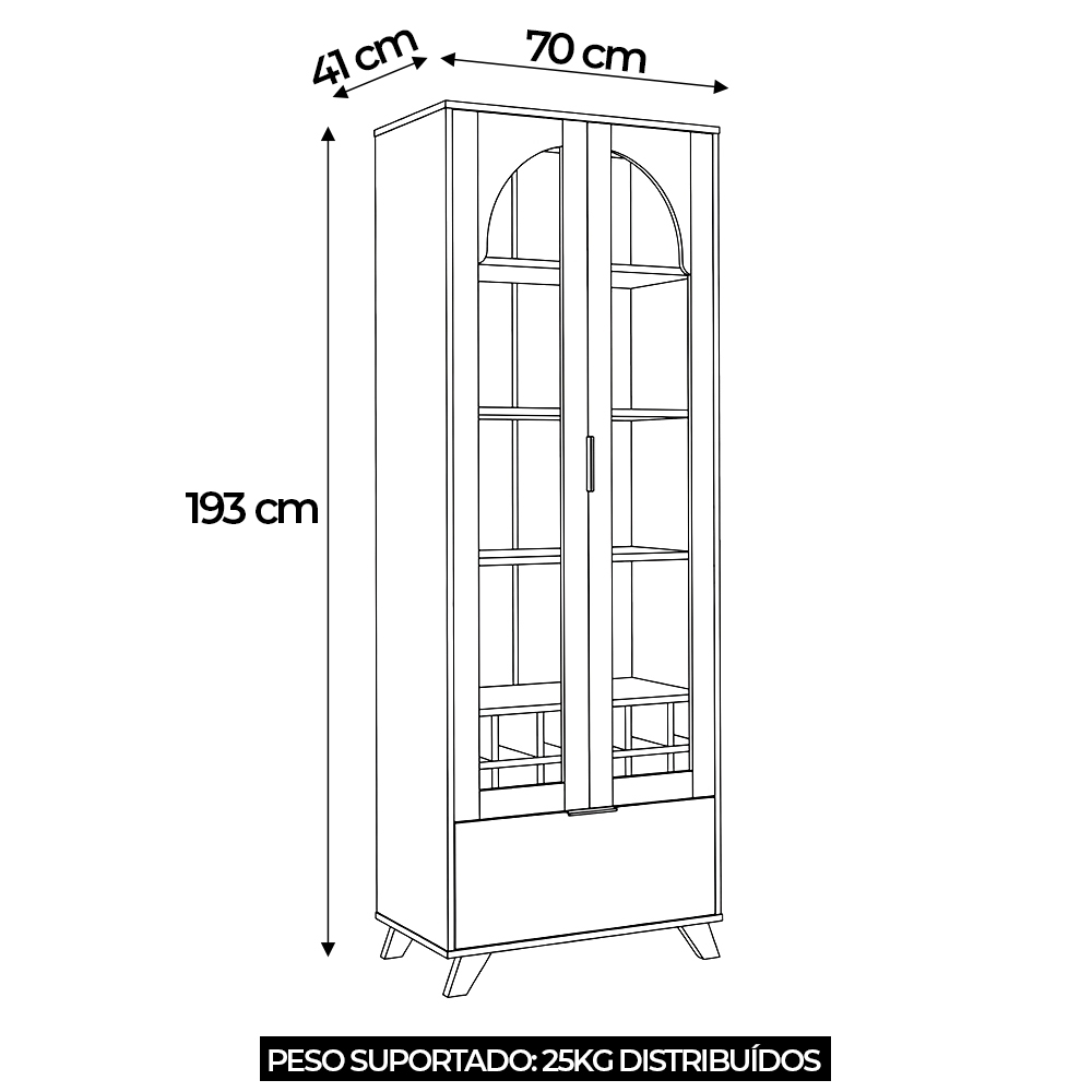Cristaleira Porta de Vidro 70cm Prestige Cinamomo/Off White A09 - Mpozenato