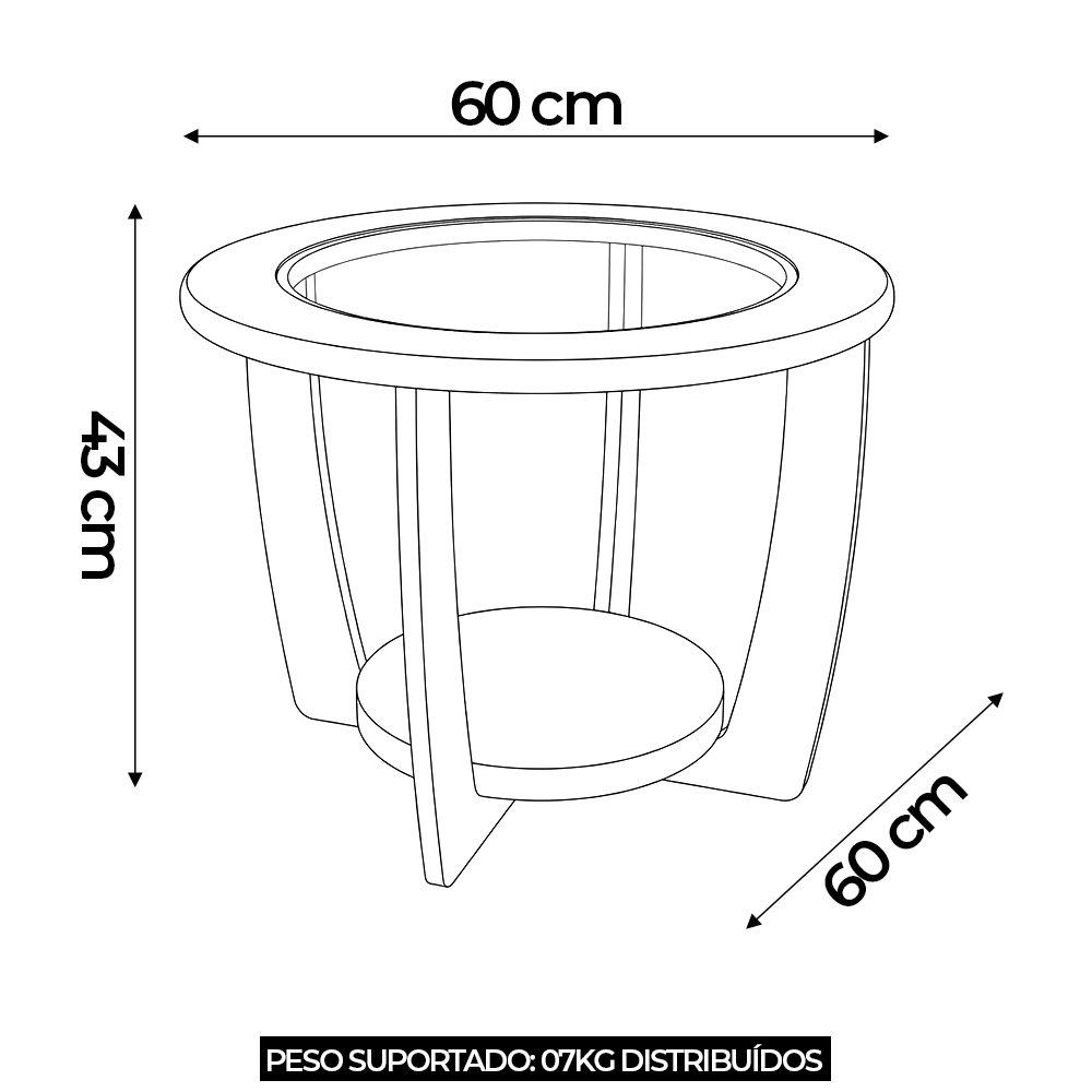 Mesa de Centro Para Sala Redonda 60cm Dalia Carvalho A09 - Mpozenato