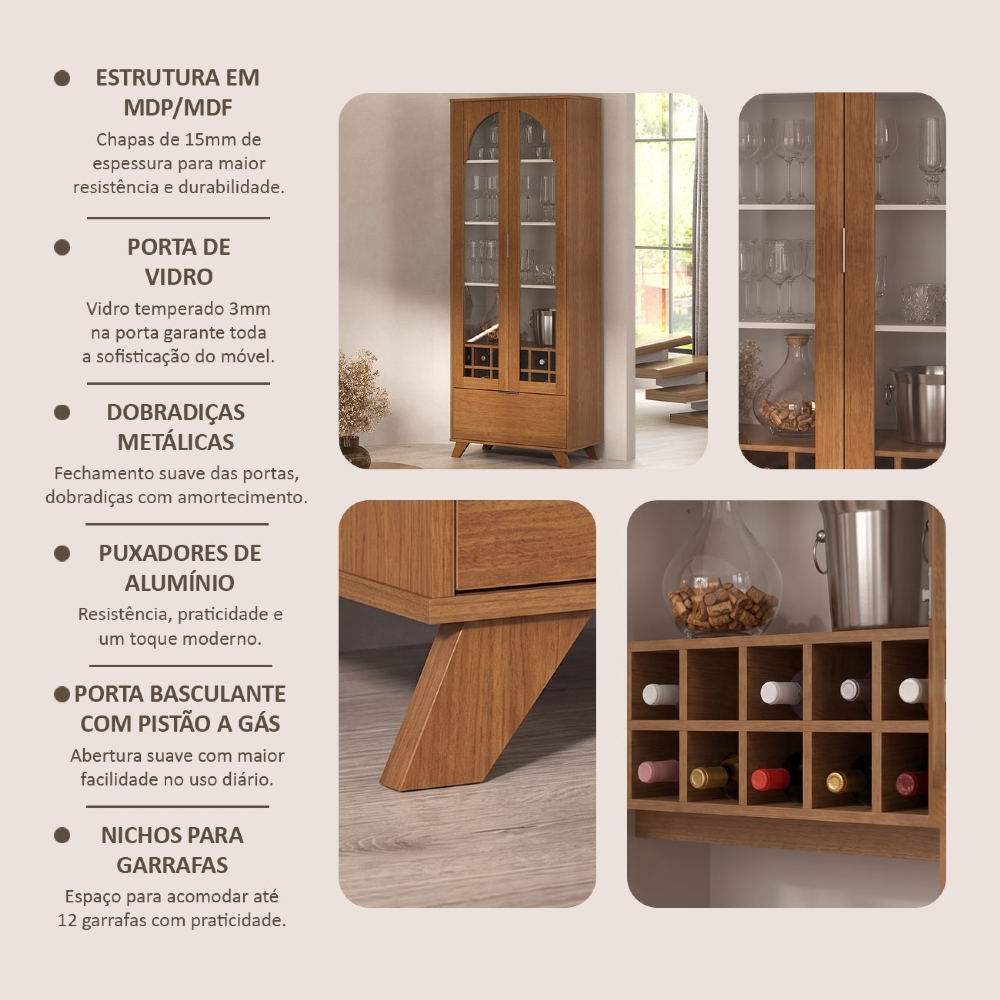 Cristaleira Porta de Vidro 70cm Prestige Cinamomo/Off White A09 - Mpozenato