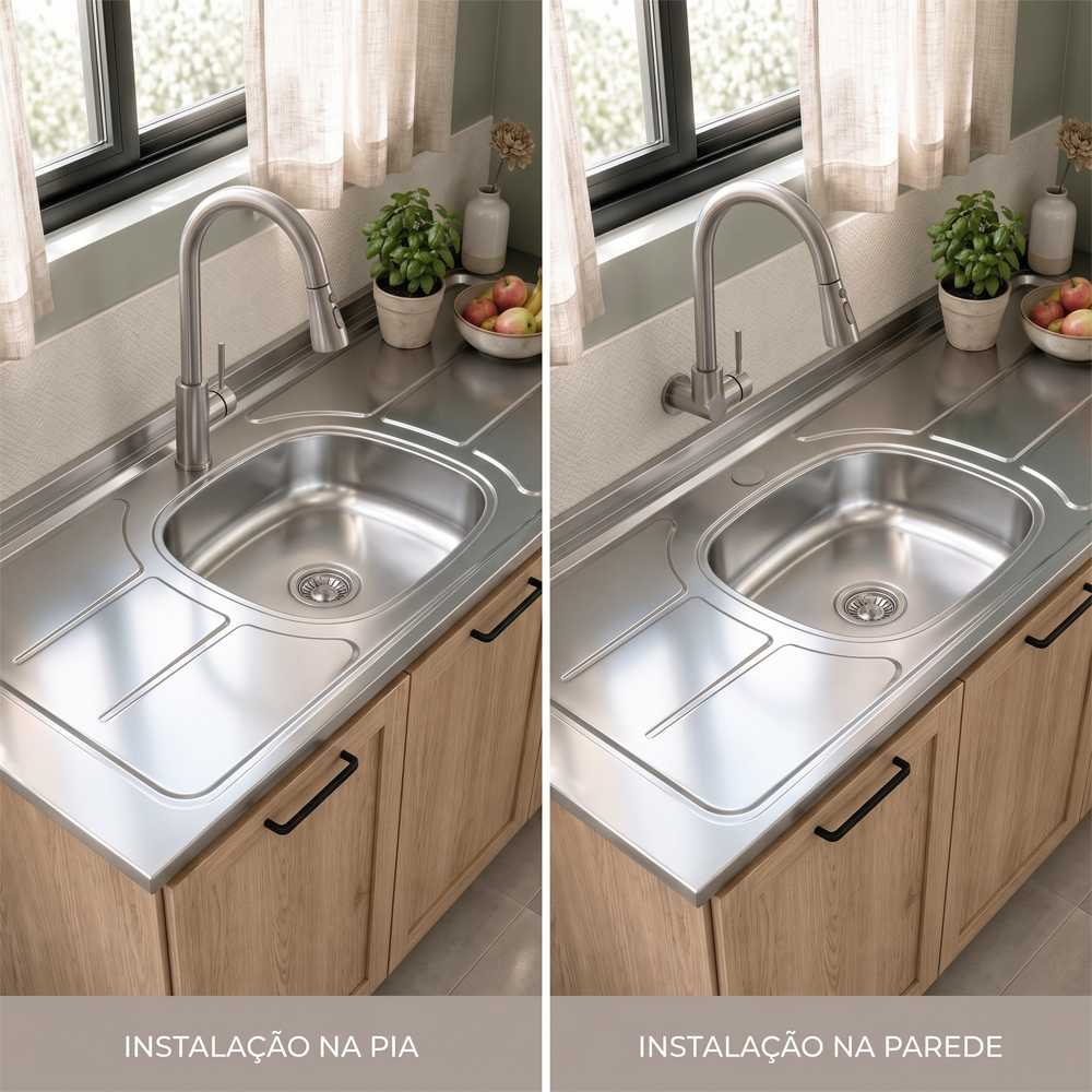 Pia de Cozinha com Cuba e Válvula Bali 140cm Aço Inox - Ghel Plus