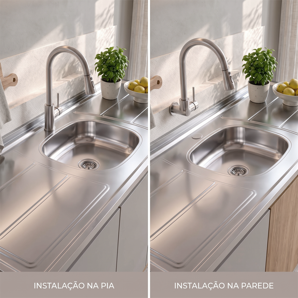 Pia de Cozinha com Cuba e Válvula Bali 200cm Aço Inox - Ghel Plus