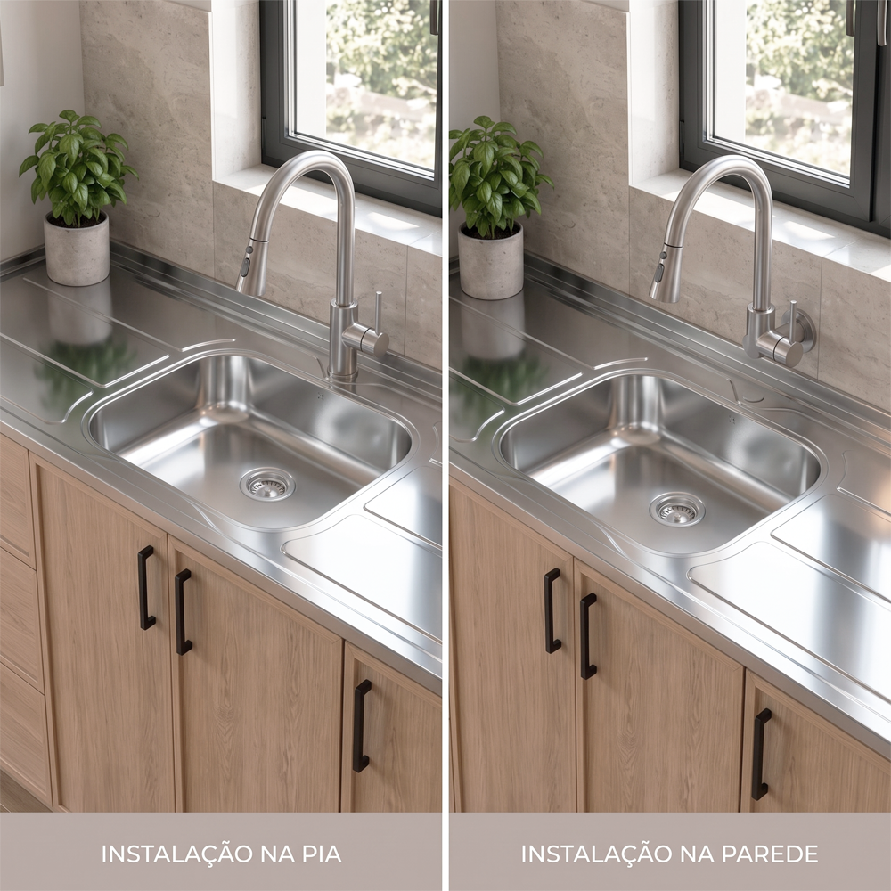 Pia de Cozinha com Cuba 180cm e Válvula Aço Inox - Ghel Plus