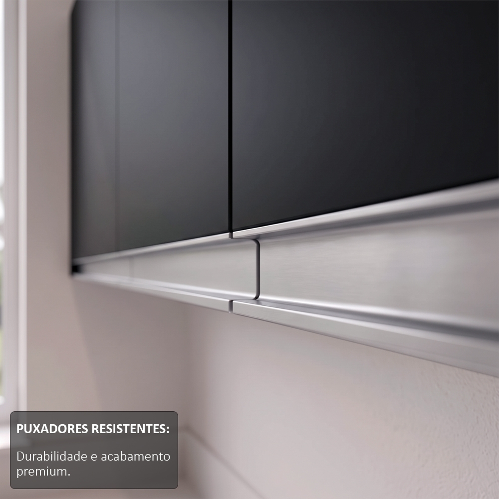 Armário Aéreo 150cm 4 Portas Andréia Preto - AJL Móveis
