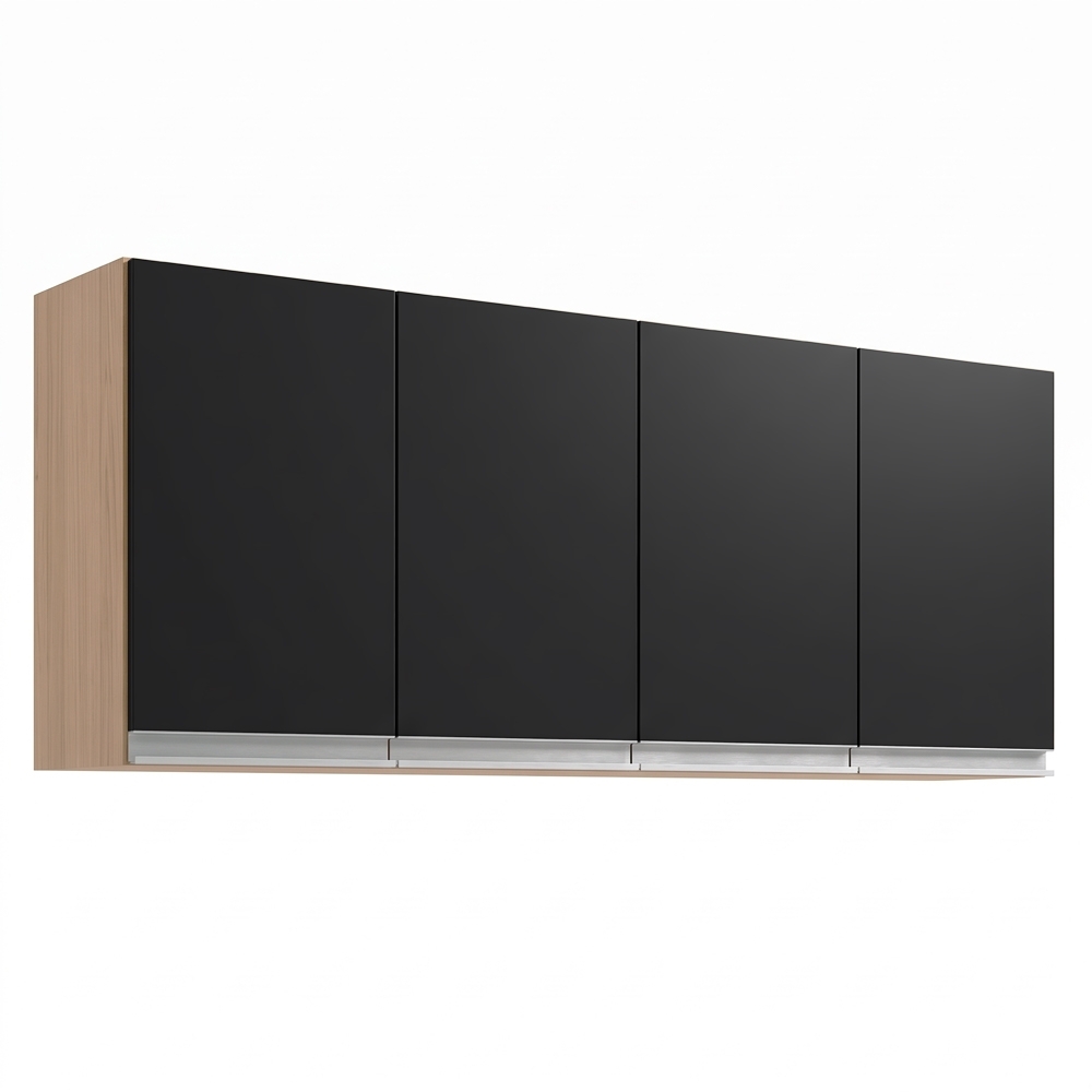 Armário de Cozinha Aéreo 150cm 4 Portas Andréia Amêndoa/Preto - AJL Móveis