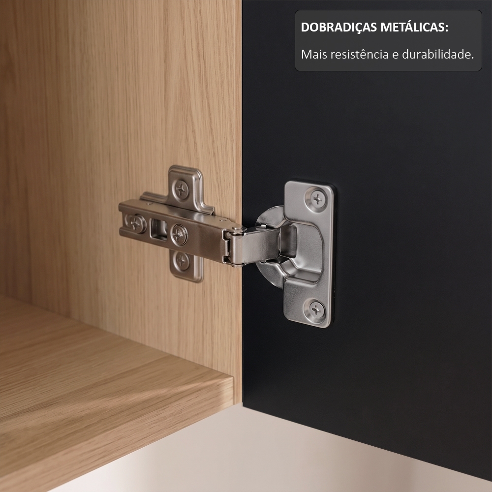 Armário de Cozinha Aéreo 150cm 4 Portas Andréia Amêndoa/Preto - AJL Móveis