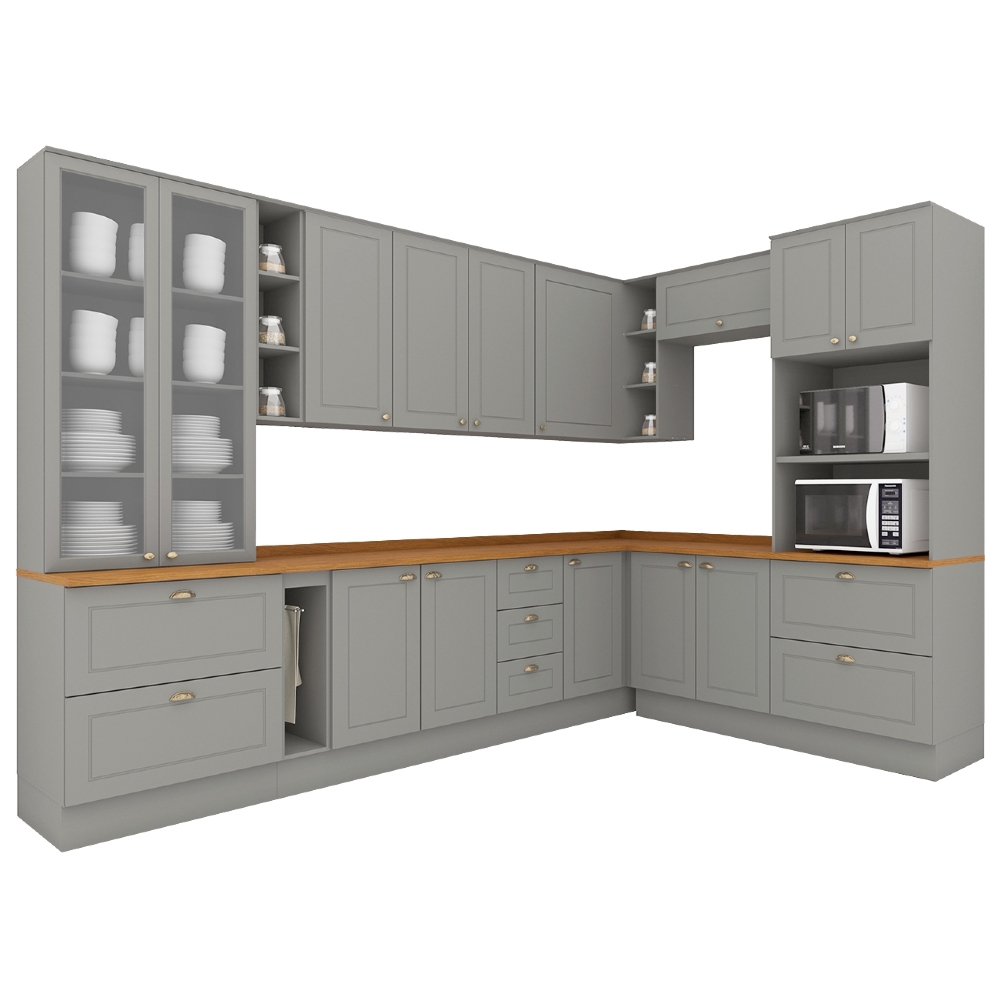 Armário de Cozinha 10 Peças Tampo CP32 Americana Cinza/Nature H02 - Mpozenato
