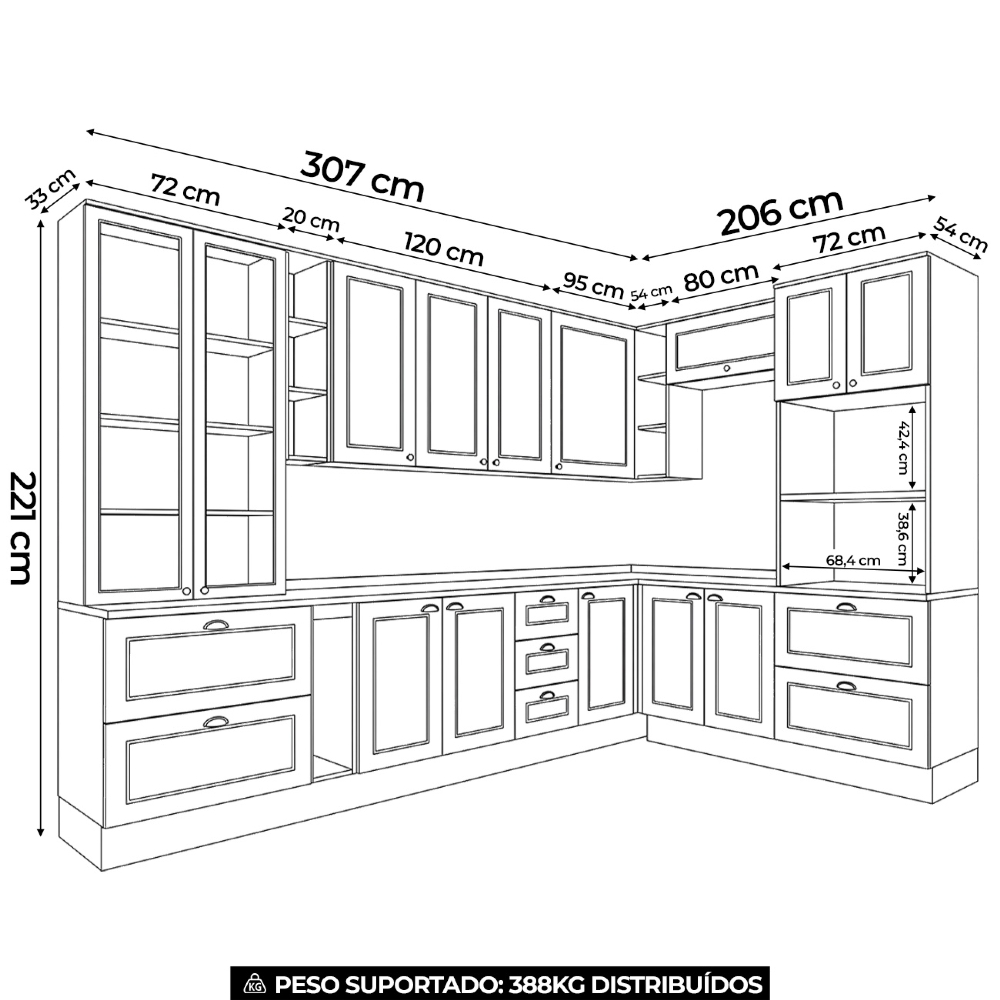 Armário de Cozinha 10 Peças Tampo CP32 Americana Cinza/Nature H02 - Mpozenato