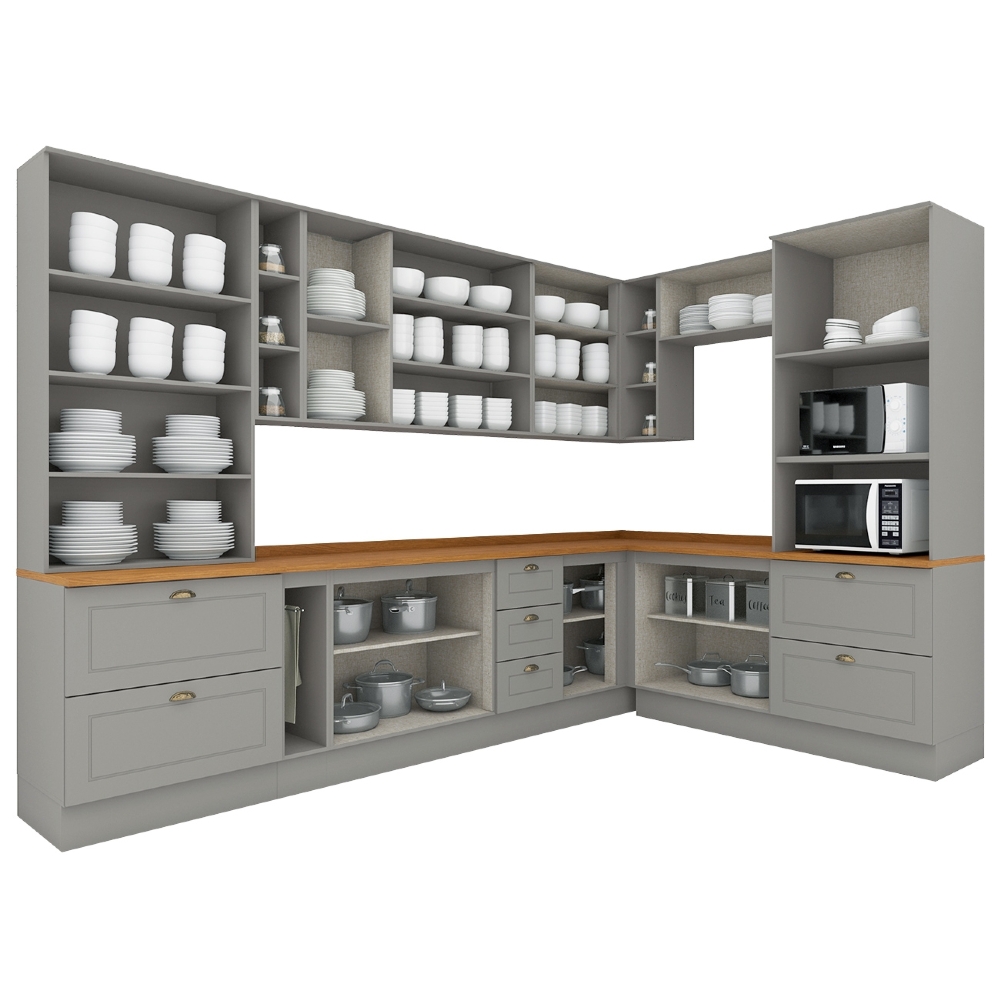 Armário de Cozinha 10 Peças Tampo CP32 Americana Cinza/Nature H02 - Mpozenato