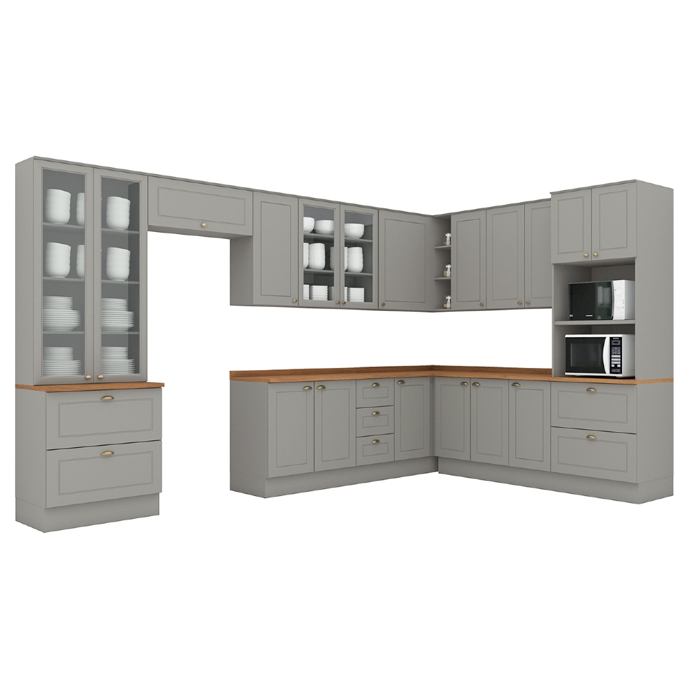 Armário de Cozinha 11 Peças Tampo CP33 Americana Cinza/Nature H02 - Mpozenato